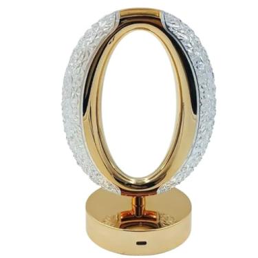Imagem de Luminária de Mesa LED Oval, Base USB, 3 Temperaturas de Cor, Acrílico Texturizado e Metal Dourado, 21cm x 10cm, Design Contemporâneo