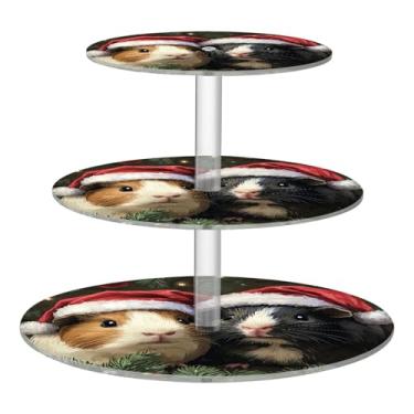 Imagem de CEBUGI Suporte de cupcake de 3 camadas para porquinhos-da-índia de Natal, suporte redondo para bolo, torre, bandeja de servir em camadas de acrílico para chá, chá de bebê, casamento e mais