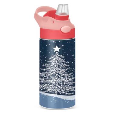 Imagem de YETTASBIN Garrafa de água de árvore de Natal para crianças, 340 g, à prova de vazamento, parede dupla, isolada, copo de viagem com tampa de canudo para meninas, meninos e crianças