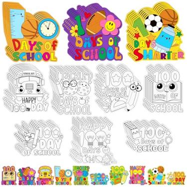 Imagem de 100 Days of School Coloring Arts Crafts Kits - 30Pcs Happy 100 Days Color Your Own Fridge Magnets for Kids 100th Day of School DIY Coloring Magnets for Home Refrigerator Decors Classroom Activities