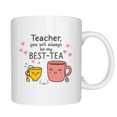 Imagem de EZCLASSY - Caneca Teacher Appreciation BEST-TEA – Linda xícara de café Kawaii para presente de agradecimento, You Will Always Be My Best-Tea, semana de agradecimento do professor perfeito, fim de ano