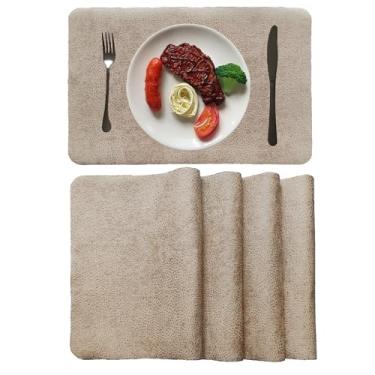 Imagem de Jogo americano conjunto de 4, conjunto de 6 para mesa de jantar, jogo americano com tapetes de mesa de poliuretano falso, tapetes de mesa têxteis laváveis para mesa de jantar 30 x 45 cm, marrom