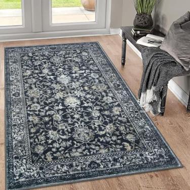 Imagem de KILOCOCO Tapete de área 3x5 tapete de entrada lavável tapete floral vintage tapete de quarto antiderrapante tapete de cozinha interno para sala de estar lavanderia sala de jogos tapete marroquino,