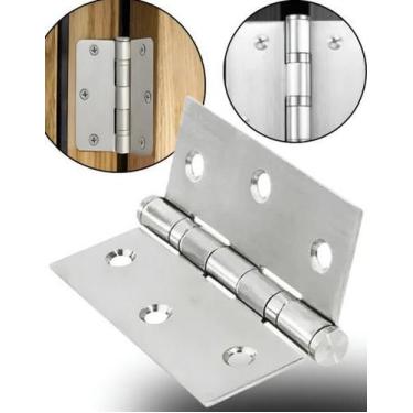 Imagem de Kit 3 Dobradiça Aço 3.5 Por 3 Inox Escovado 3Pol Reforçada - Oliveira 