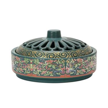 Imagem de Queimador de incenso com tampa para uso doméstico, interior, incenso, madeira de ágar, queimador de sândalo, placa de cerâmica, queimador de incenso