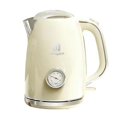 Imagem de Chaleira Elétrica 220V OT-DS1 2200W 1,7L Com Termômetro Mantém Quente SUS304 Inox e Plástico Fervidor de Água Desligamento Automático Leve Rápido Fervura para Casa Cozinha (Bege, 220V)