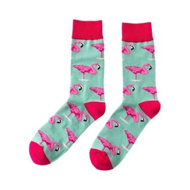 Imagem de Meias De Algodão Casuais Masculinas Harajuku Com Estampa De Flamingo E