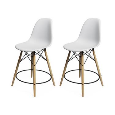 Imagem de Kit 2 Banquetas Eames Eiffel De Madeira Assento Branco - Cor: Branco