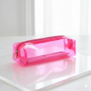Imagem de Estojo Escolar Necessaire Transparente PVC Grosso 20x6cm Cores Vibrant