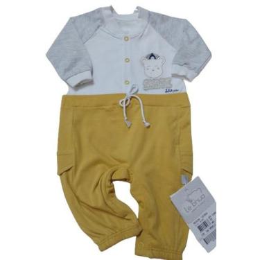 Imagem de Macacão Longo Luxo Bebê Menino Bordado Le Bhua Paraiso 13645, Amarelo 