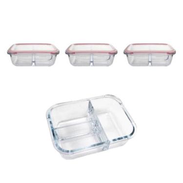 Imagem de Kit 3 Pote Vidro Hermético 3 Divisórias Tampa Lock Marmita 890ml - CLI