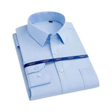 Imagem de Camisa Social Masculina 6XL 7XL De Manga Longa Antirrugas Branca Azul 