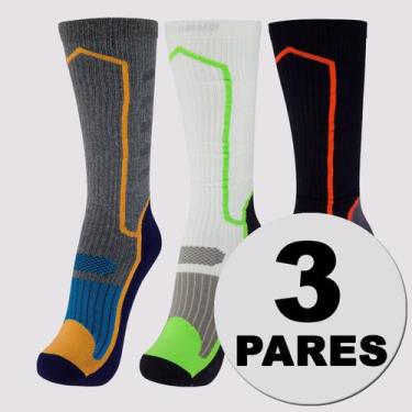 Imagem de Kit Meia Lupo Sport Napoli Running Cano Longo 3 Pares Preta Branca e C