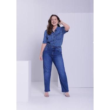 Imagem de Calça Jeans Reta Plus Size Cintura Alta Chapa Barriga Lunender 21060, 