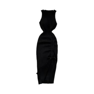 Imagem de Vestido Longo Verde E Preto Sem Mangas, Justo Ao Corpo, Decote Redondo