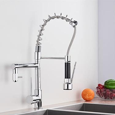 Imagem de Torneira de cozinha de primavera puxe pulverizador lateral bico duplo de alça única misturador torneira de pia 360 rotações torneiras de cozinha, cromo JIAN, China