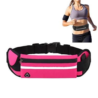 Imagem de Bolsa de cintura de corrida à prova d'água cinto de corrida com fone de ouvido esportivo portátil ao ar livre refletivo pochete de grande capacidade para mulheres homens, rosa, 21 x 10 cm