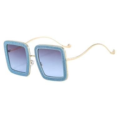 Imagem de Óculos de sol quadrado preto brilhante fashion feminino masculino designer de luxo óculos de sol superdimensionados adesivos femininos com brilho óculos, c6 azul cinza azul, tamanho único