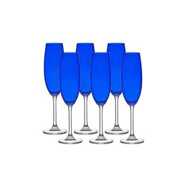 Imagem de Jogo Com 06 Taças De Champagne Em Cristal De Soda Azul 220ml 6,5X24cm