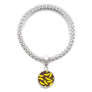 Imagem de DIYthinker Pulseira de prata com pingente e corrente ajustável com estampa de banana amarela
