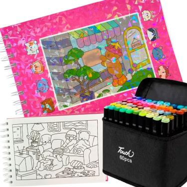 Imagem de Livro De Pintar Urso Fofo Capa Dura 100 Paginas Canetinhas 60 Cores Permanente Ponta Dupla