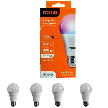 Imagem de Kit 4 Lâmpada Inteligente Rgb 9w Wifi Smart Color Bivolt Foxlux
