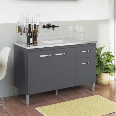 Imagem de Balcão Gabriela com Pia e Cuba GhelPlus 120cm Cinza AJL Móveis