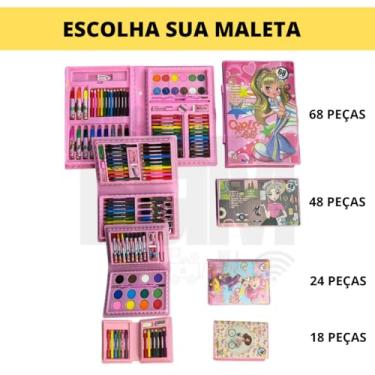 Imagem de Estojo Maleta Pintura Infantil Lápis Cores Giz Canetinhas e Diversos Tamanhos Desenhos Para Colorir(68 ITENS,Rosa)