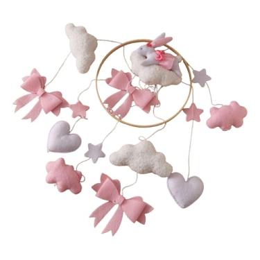 Imagem de Móbile Para Berço De Bebê - Decoração de Móbile para Berço com Laço Rosa e Coelhinho,Brinquedo Sensorial Calmante Giratório E Estético Para Bebés E Crianças Pequenas Para E Sala De Estar