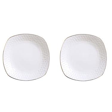 Imagem de Prato de serviço 2 peças de pratos de jantar de cerâmica 20,8 cm com borda dourada conjunto de pratos para salada macarrão prato de sobremesa e aperitivo festa pr casamento (branco) pratos (cor: latão