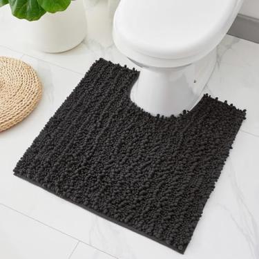 Imagem de ILANGO Tapetes de banheiro em forma de U cinza escuro 61 x 61 cm, tapetes de banho de chenille absorventes extramacios, tapete de banho grosso, antiderrapante, felpudo, lavável na máquina, tapetes de
