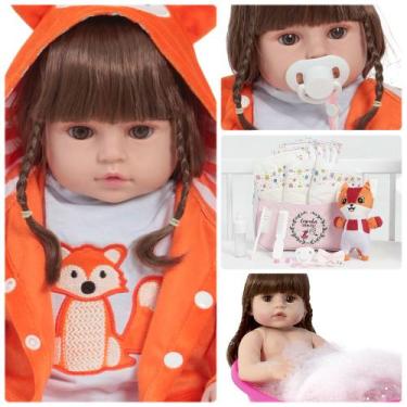 Imagem de Bebe Reborn Menina Raposinha 46cm Cabelo Castanho + Itens - Cegonha Re