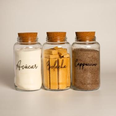 Imagem de Pote de armazenamento cafe Kit Cantinho do Café - ESCOLHA SEU KIT - Potes de Vidro 830 ml com Tampa de Cortiça(Açucar - Bolacha - Cappuccino)