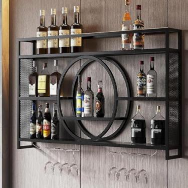 Imagem de Rack de vinho moderno de metal montado na parede - Suporte de garrafa de vinho de ferro multifuncional e armazenamento de vidro invertido para casa, restaurante e bar - Armário de vinho elegante