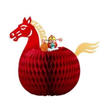 Imagem de KiBcsLic Centro de mesa em forma de favo de mel com cavalo para o Ano Chinês de 2026, enfeite de mesa tradicional para festa do Ano Lunar.