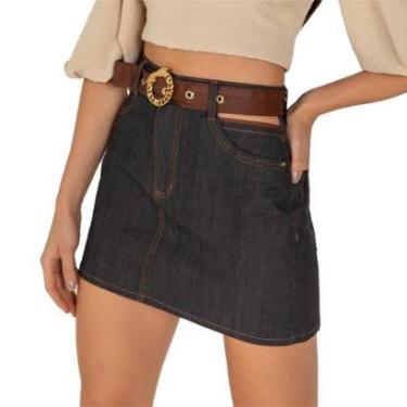 Imagem de Saia Jeans Onça Preta Espelho Vazadovivo IV22 Azul Feminino-Feminino