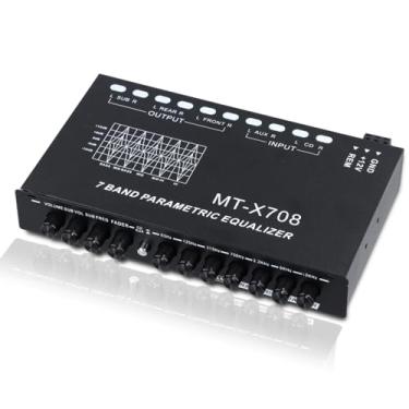 Imagem de Equalizador de áudio de carro de 7 bandas, equalizador gráfico de áudio para carro, equalizador de carro com saídas dianteiras traseiras e subwoofer, amplificador de carro EQ ajustável de 7 bandas, 18