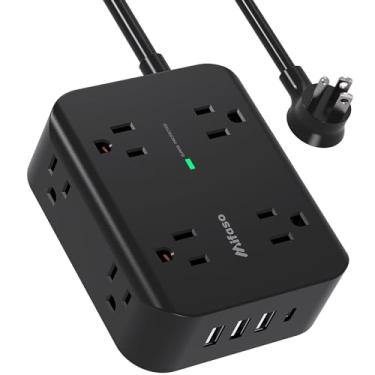 Imagem de Extension Cord 10 FT, Flat Plug Power Strip Surge Protector with 8 Wide Outlets 4 USB Ports, 3-Side Outlet Extender, Mounted, Overload Protection, for Indoor Home Office, Dorm Room Essentials