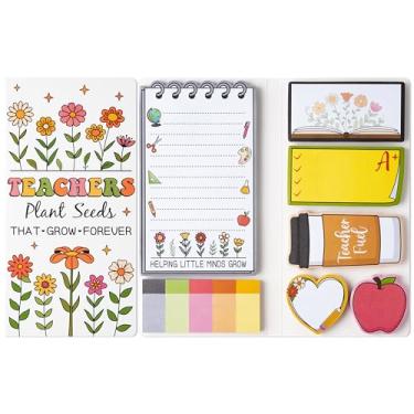 Imagem de Xqumoi Conjunto de notas adesivas retrô para professores de flores silvestres - sementes de plantas para professores, blocos de notas autoadesivos, bloco de notas de agradecimento, marcador de página