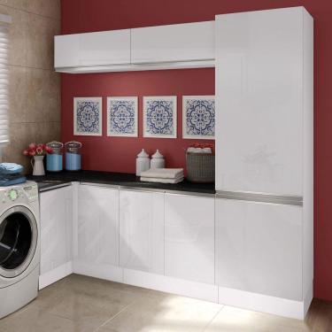 Imagem de Kit Área De Serviço Madesa Acordes 100% mdf com Armário e Balcão de Canto - Portas Branco Brilho