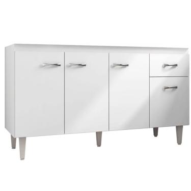 Imagem de Balcão Teresa para Cozinha Gabinete 4 Portas c/ Tampo Branco/Preto Flex - ajl