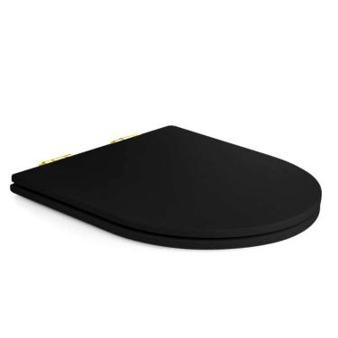 Imagem de Assento Poliester Soft Close Carrara Preto Fosco Para Vaso Deca Com Ferragem Dourada
