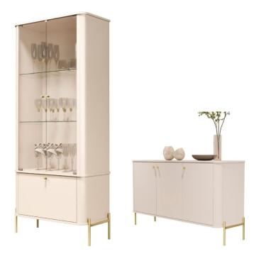 Imagem de Conjunto Buffet E Cristaleira Rouxinol Off White Dourado