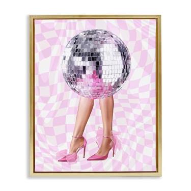 Imagem de Stupell Industries Saltos glamourosos e bola de discoteca moldura dourada tela flutuante design de arte de parede por Ziwei Li, 21 x 17