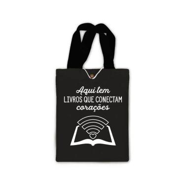 Imagem de Ecobag presente pequena livro book algodão sustentável cru ou preta kindle capa presente natal dia dos professores
