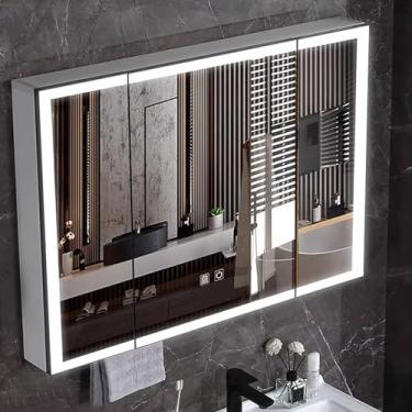 Imagem de AKALNNB Armário de espelho de banheiro de LED com iluminado, armário de remédios inteligente para banheiro com espelho de desembaçamento, interruptor de toque, armário de espelho de banheiro de