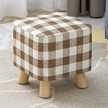 Imagem de Banqueta dobrável para pés, banquinho quadrado, pufe quadrado, tecido de linho, banco estofado de madeira maciça, assento acolchoado para quarto, pequeno otomano para entrada-B 28 x 28 x 25 cm A