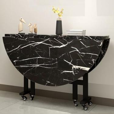 Imagem de Mesa de jantar dobrável redonda móvel, mesa de jantar com 6 rodas, mesa de cozinha com folhas suspensas para espaços pequenos, suporte de aço carbono, dobrável em 3 formas, suporta facilmente 400 kg