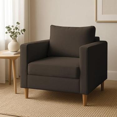 Imagem de Poltrona Para Sala de Estar Cadeira Estofada Grande Moderna Luxo Consultório Escritório Recepção (Linho Marrom)