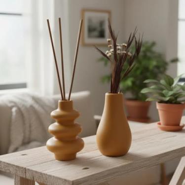 Imagem de Kit Vasos Arranjo Flores Aromatizador De Ambientes Varetas (Laranja)